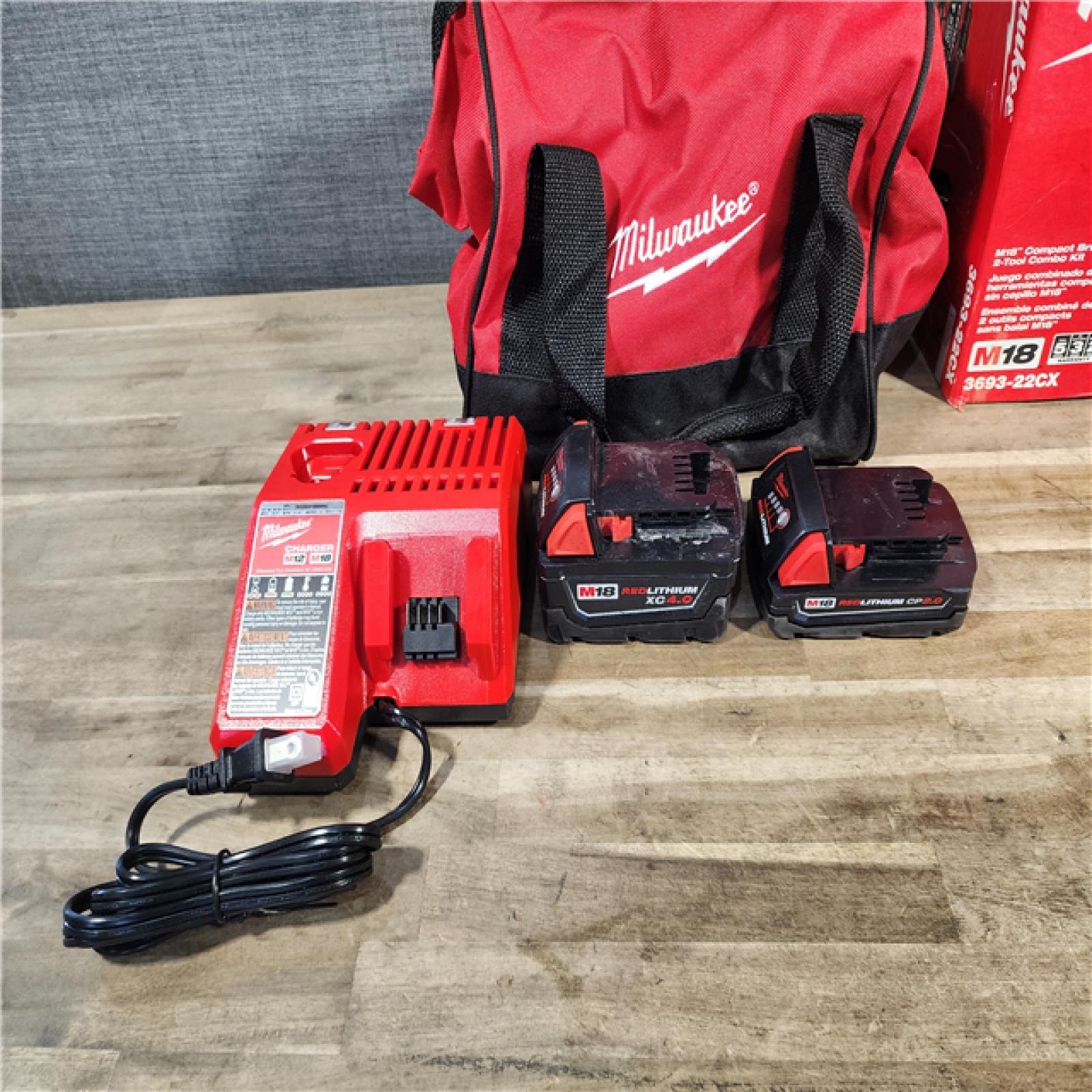 HOUSTON LOCATION - AS-IS M18 18-Volt Lithium-Ion Brushless Cordless Compact Hammer Drill/Impact Combo Kit (2-Tool) with (2) Batteries, Bag