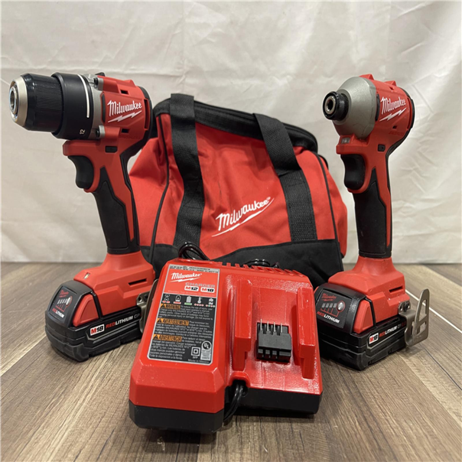 AS-IS- Milwaukee 18V Lithium-Ion Brushless Cordless Compact Drill/Impact Combo Kit