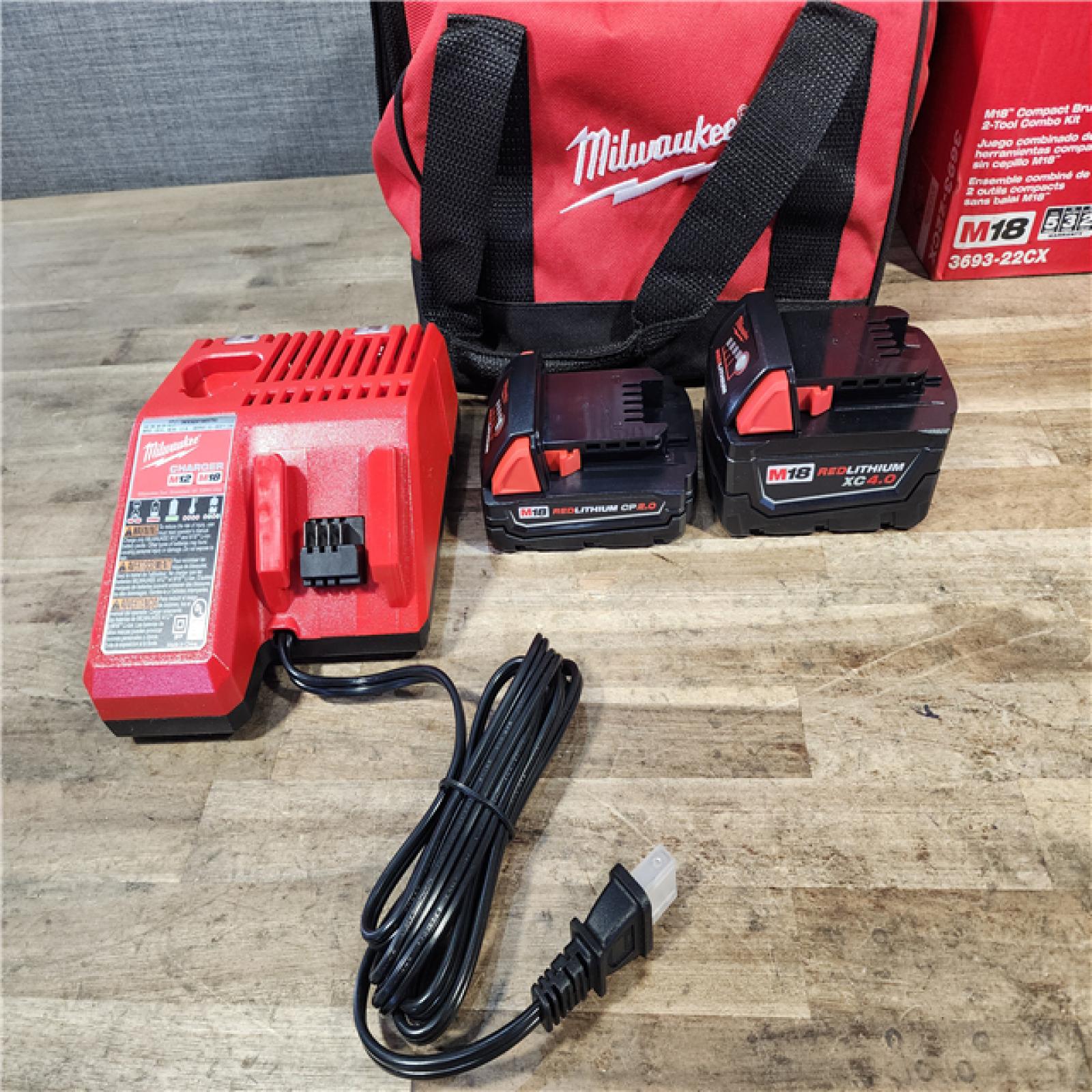 HOUSTON LOCATION - AS-IS M18 18-Volt Lithium-Ion Brushless Cordless Compact Hammer Drill/Impact Combo Kit (2-Tool) with (2) Batteries  Bag