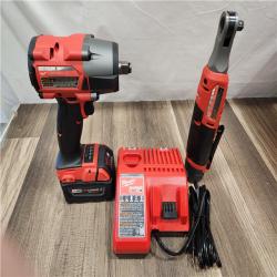 AS-IS- M18 FUEL 18V Cordless Mid Torque 1/2 in. Impact Wrench W/ M12 FUEL 3/8 in. Ratchet & Battery/Charger Combo Kit