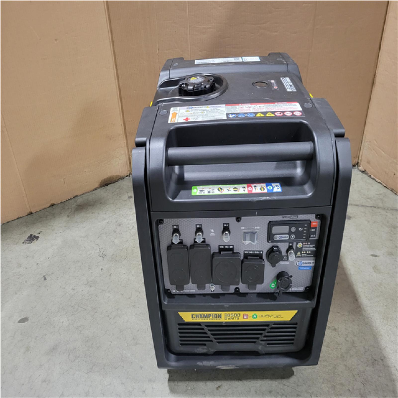 CALIFORNIA AS-IS CHAMPION 6500-WATT RECOIL START GASOLINE AND PROPANE POWERED DUAL FUEL INVERTER PORTABLE GENERATOR