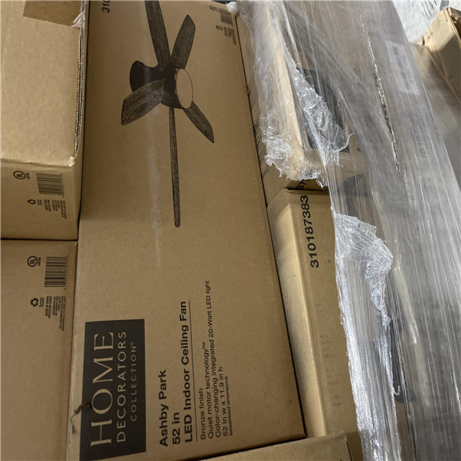 DALLAS LOCATION- NEW!- HOME DECORATORS COLLECTION ASHBY PARK 52 IN. LED CEILING FAN PALLET (20 UNITS)