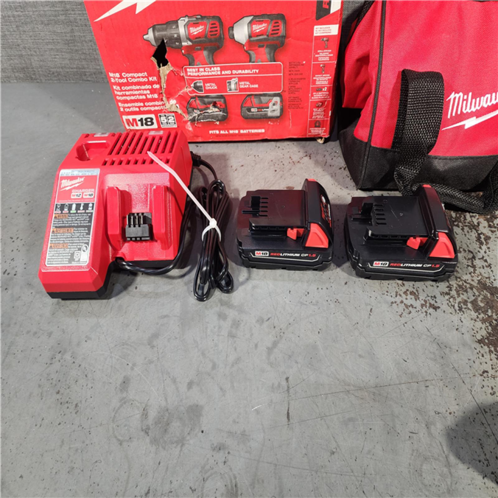 HOUSTON LOCATION - AS-IS Milwaukee M18 18V Cordless Brushed 2 Tool Drill/Driver and Impact Driver Kit