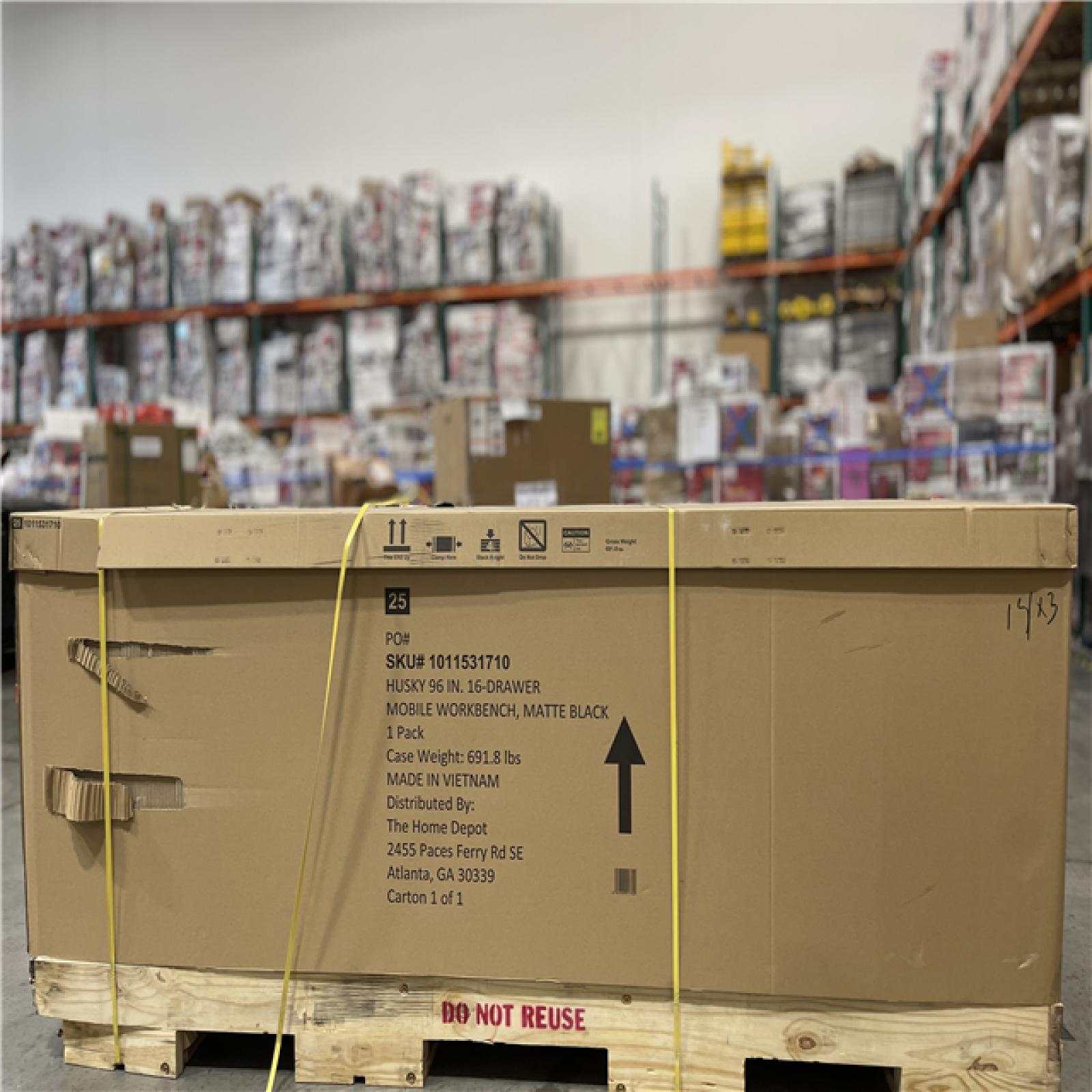 DALLAS LOCATION - Husky 96 in. W x 24 in. D 16-Drawer Heavy-Duty Mobile Workbench with Stainless Steel Top in Matte Black