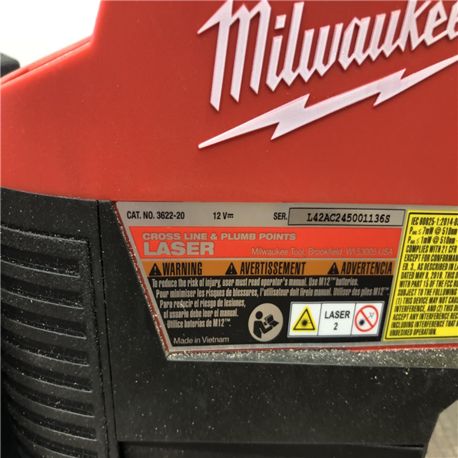 AS-IS Milwaukee 12-Volt Lithium-Ion Cordless Green 125 ft. Cross Line and Plumb Points Laser Level (Tool-Only)