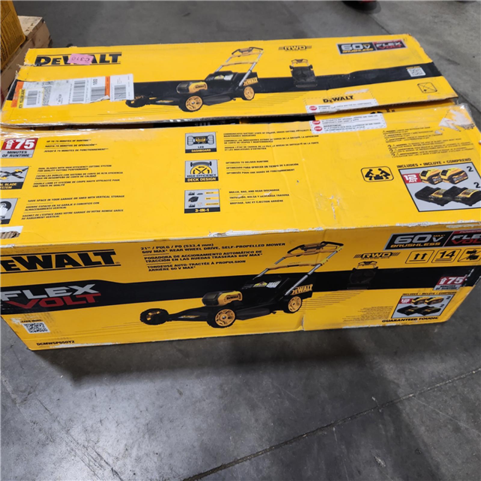 As-Is- DEWALT 60V MAX Cordless Brushless Rear Wheel Drive Self Propelled Lawn Mower Kit - DCMWSP650Y2