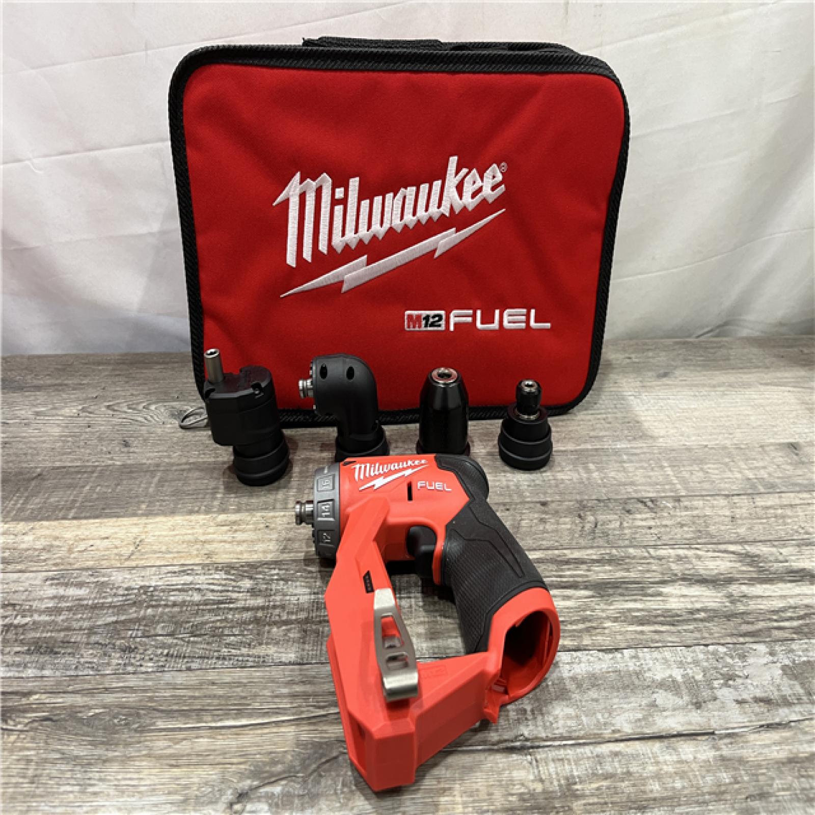 AS-IS Milwaukee FUEL 12V Lithium-Ion Brushless Cordless 4-in-1 Installation 3/8 in. Drill Driver with 4 Tool Head (Tool-Only)