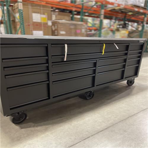 DALLAS LOCATION- AS-IS HUSKY 84 in. W x 24 in. D 18-Drawer Heavy-Duty Mobile Workbench with Stainless Steel Top in Matte Black
