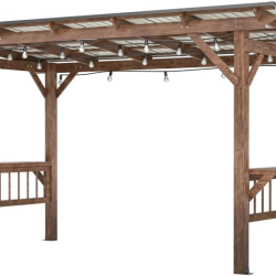 Phoenix NEW 13' x 6.5' Wooden Pergola Grill Gazebo with Metal Roof