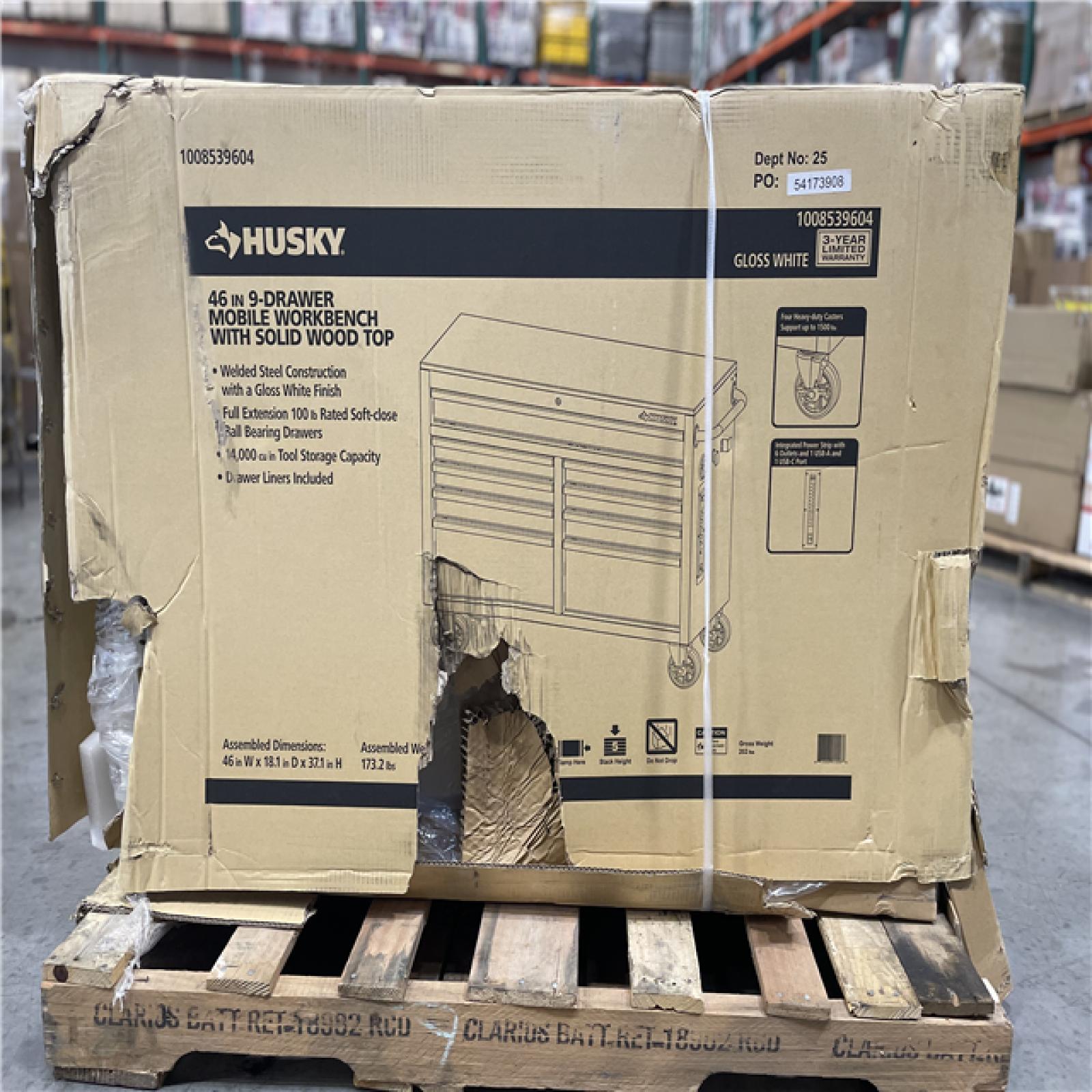 DALLAS LOCATION- AS-IS HUSKY 46IN 9 DRAWER WORKBENCH GLOSS WHITE