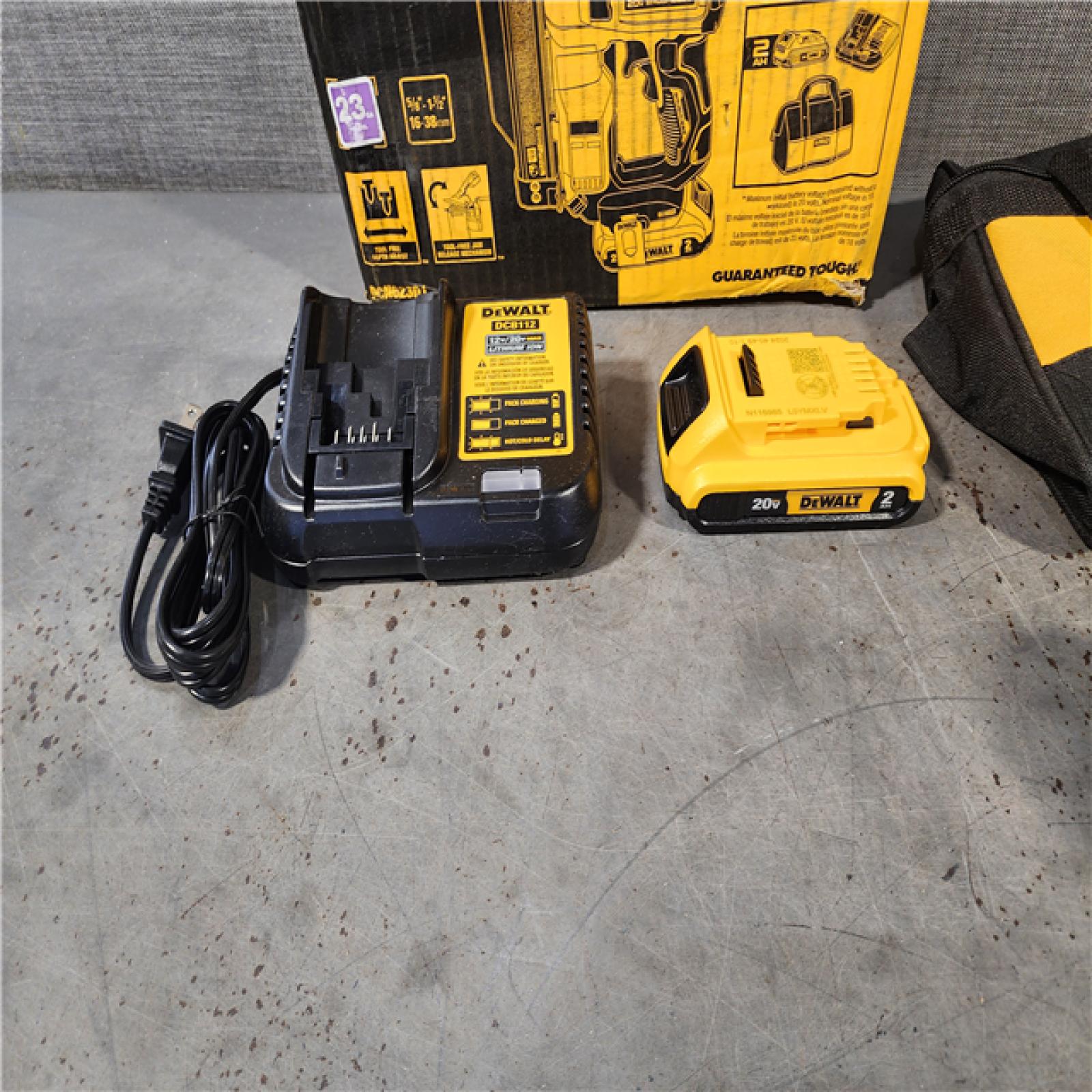 HOUSTON LOCATION - AS-IS DEWALT ATOMIC 20V MAX Lithium Ion Cordless 23 Gauge Pin Nailer Kit with 2.0Ah Battery and Charger