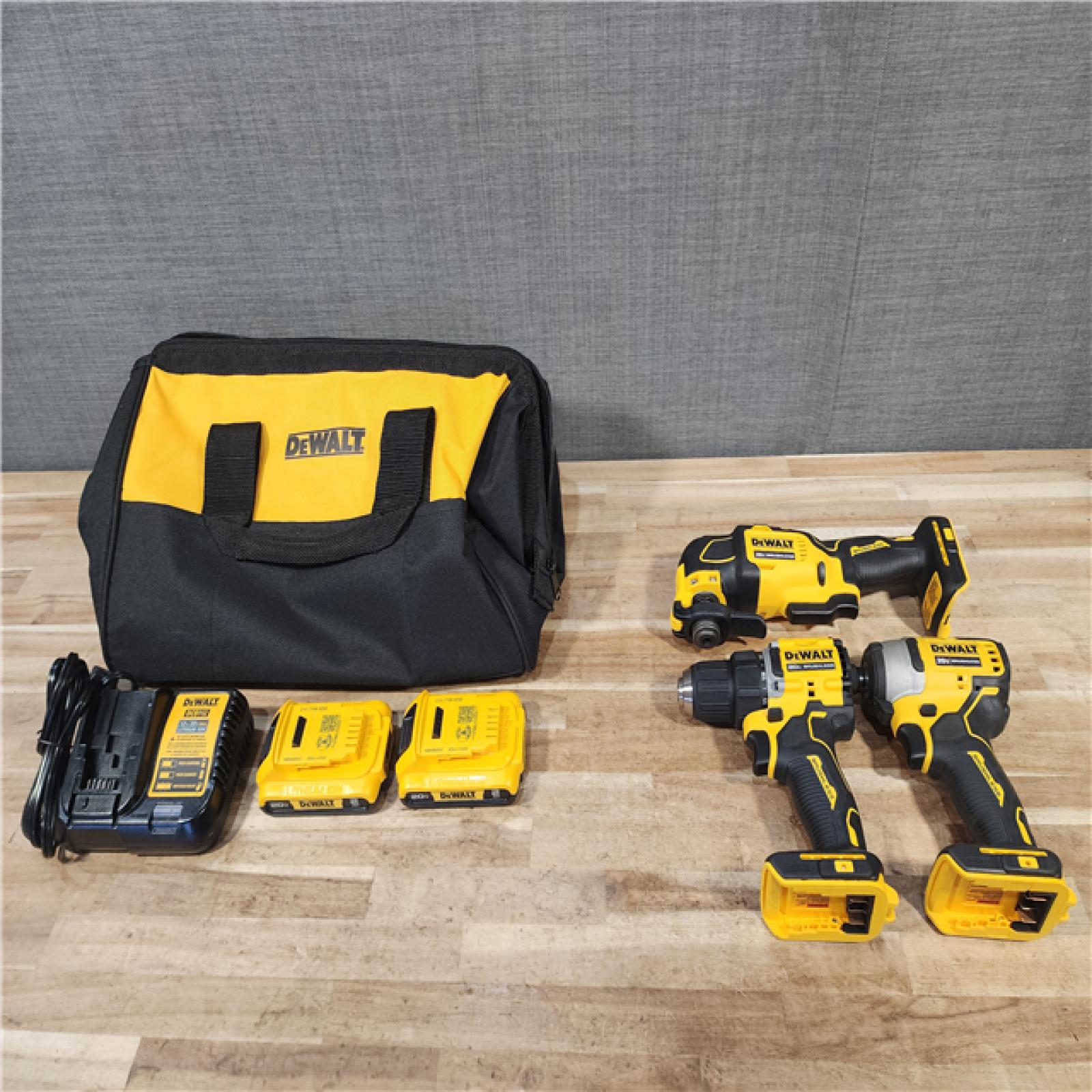 HOUSTON LOCATION - AS-IS DEWALT ATOMIC 20-Volt Lithium-Ion Cordless Brushless (3-Tool) Combo Kit