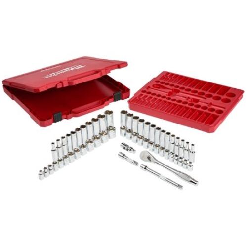 NEW - Milwaukee 3/8 in. Drive SAE/Metric Ratchet and Socket Mechanics Tool Set (56-Piece)
