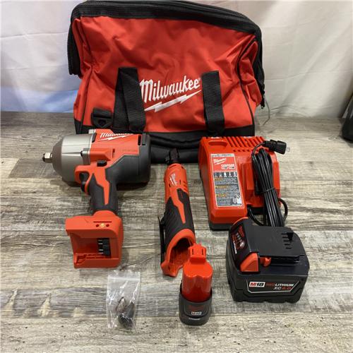 AS-IS Milwaukee 12/18V Lithium-Ion Cordless 3/8 in. Ratchet and 1/2 in. High Torque Impact Wrench with Friction Ring Combo Kit