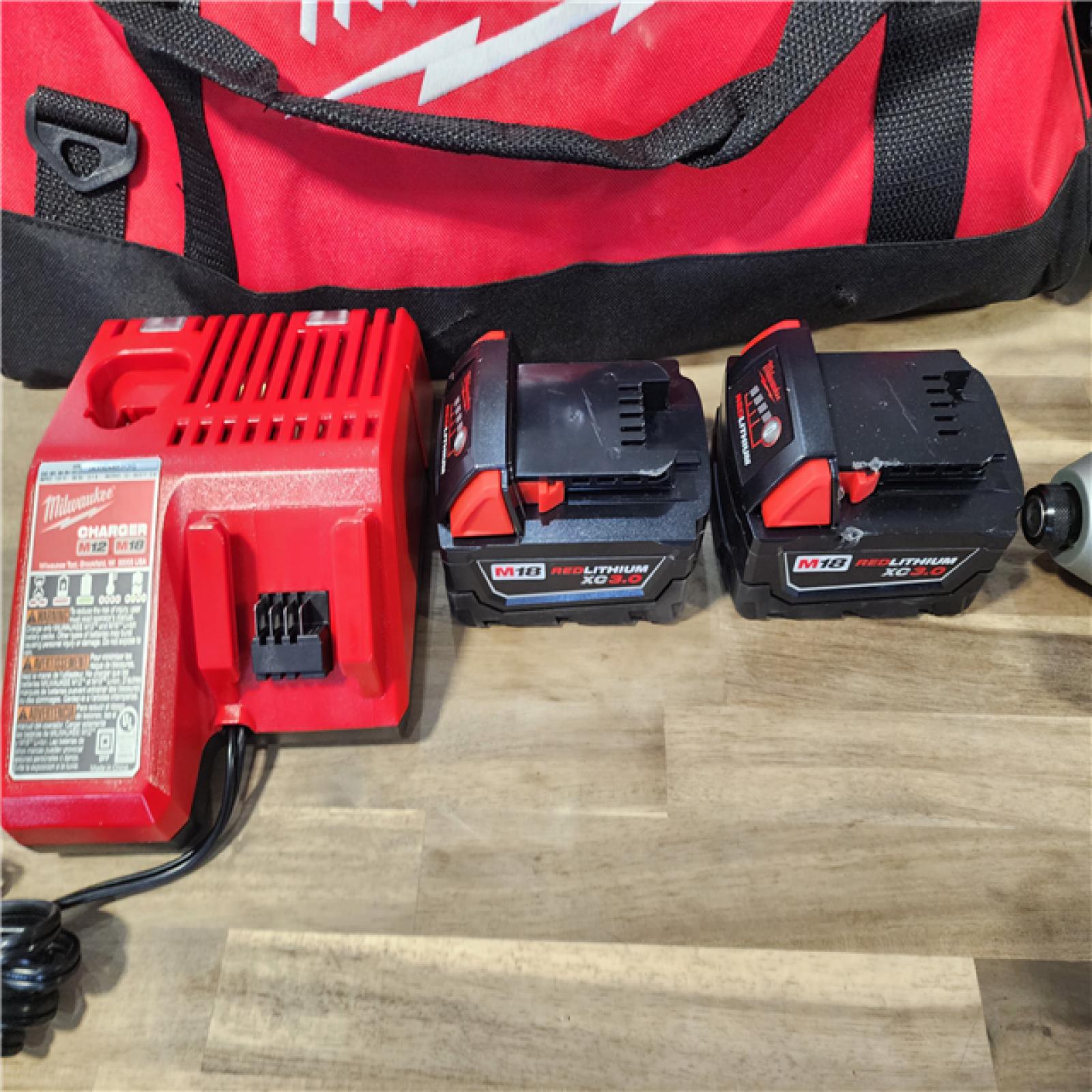 HOUSTON LOCATION - AS-IS Milwaukee M18 18-Volt Lithium-Ion Cordless Combo Kit 7-Tool with 2-Batteries, Charger and Tool Bag
