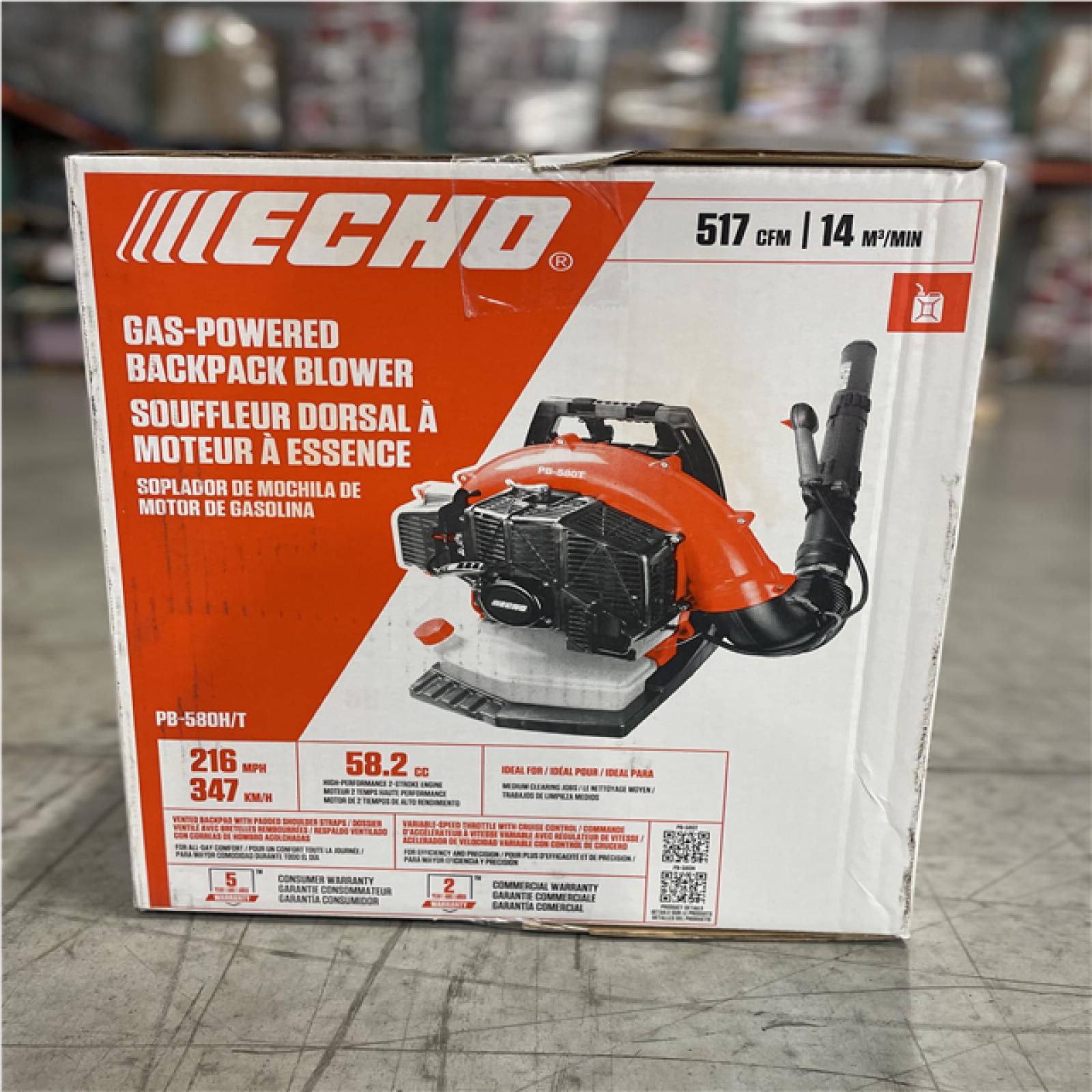 DALLAS LOCATION- NEW! ECHO 58.2CC 216 MPH 517 CFM  Gas 2-Stroke Backpack Leaf Blower