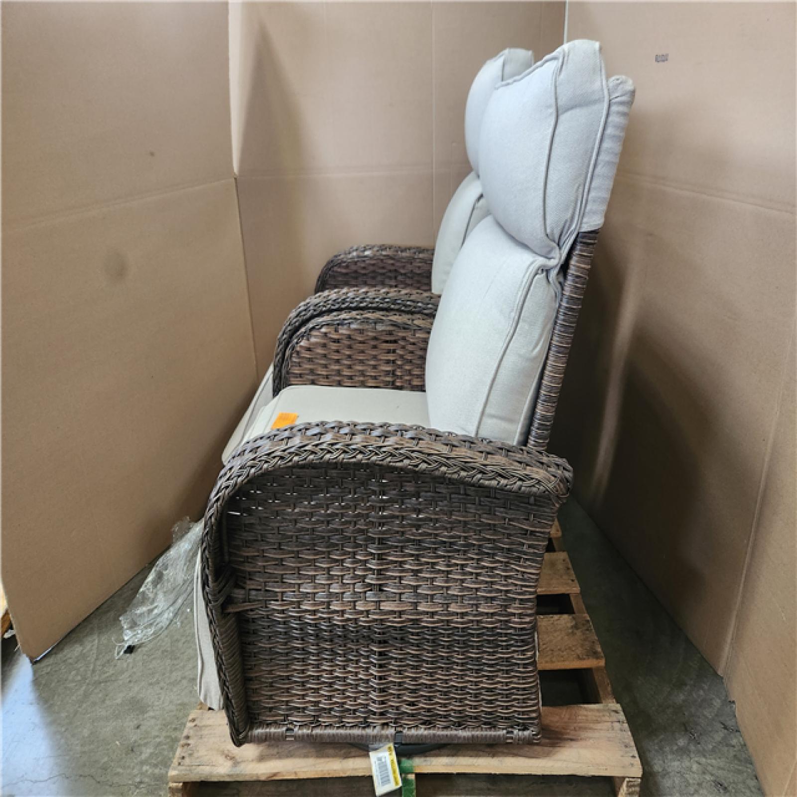 Phoenix LIKE NEW Bellefurn Rotavia Reclining 2-Piece Wicker Outdoor 360° Swivel Recliner with Beige Cushions  Adjustable Backrest  Footrest
