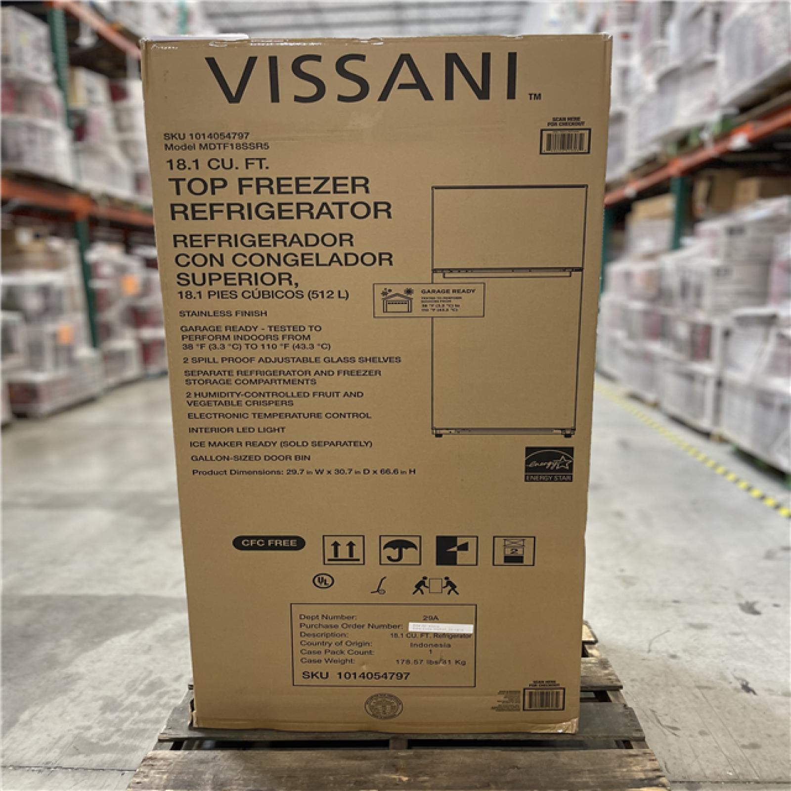 DALLAS LOCATION - VISSANI 18.1 CU.FT REFRIGERATOR