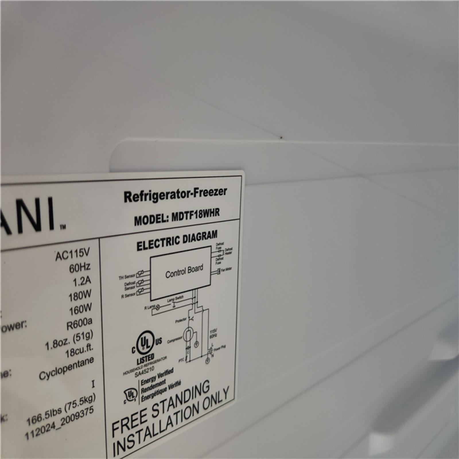 California AS-IS Vissani 18 Cu. Ft. Top Freezer Refrigerator
