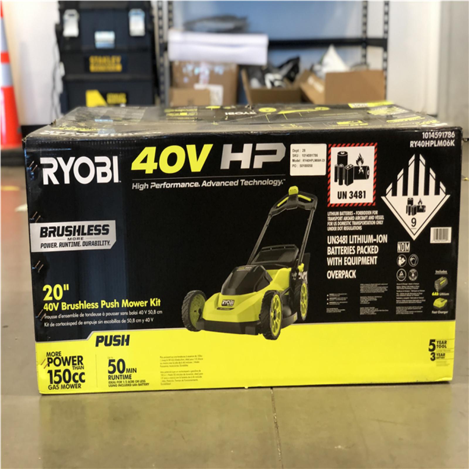 DALLAS LOCATION -NEW! RYOBI 40V HP Brushless 20 in. Cordless Battery Walk Behind Push Lawn Mower with 6.0 Ah Battery and Charger