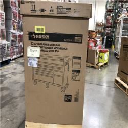 DALLAS LOCATION -  Husky Modular Tool Storage 62 in. W X 24 in. D Heavy Duty Matte Black Mobile Workbench Cabinet with Stainless Steel Top