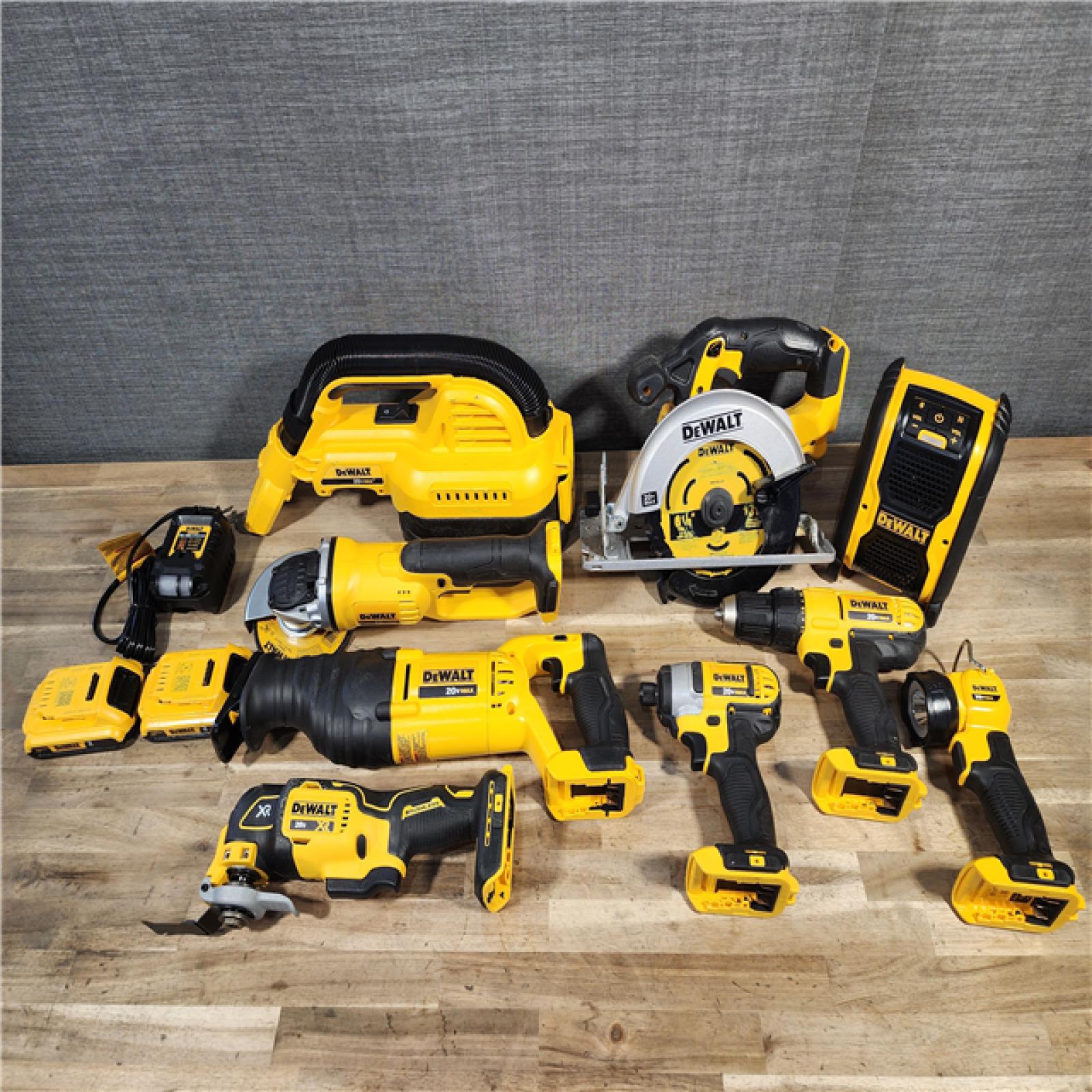 HOUSTON LOCATION - AS-IS DEWALT 9 TOOL COMBO KIT W/ (2) BATTERY & CHARGER