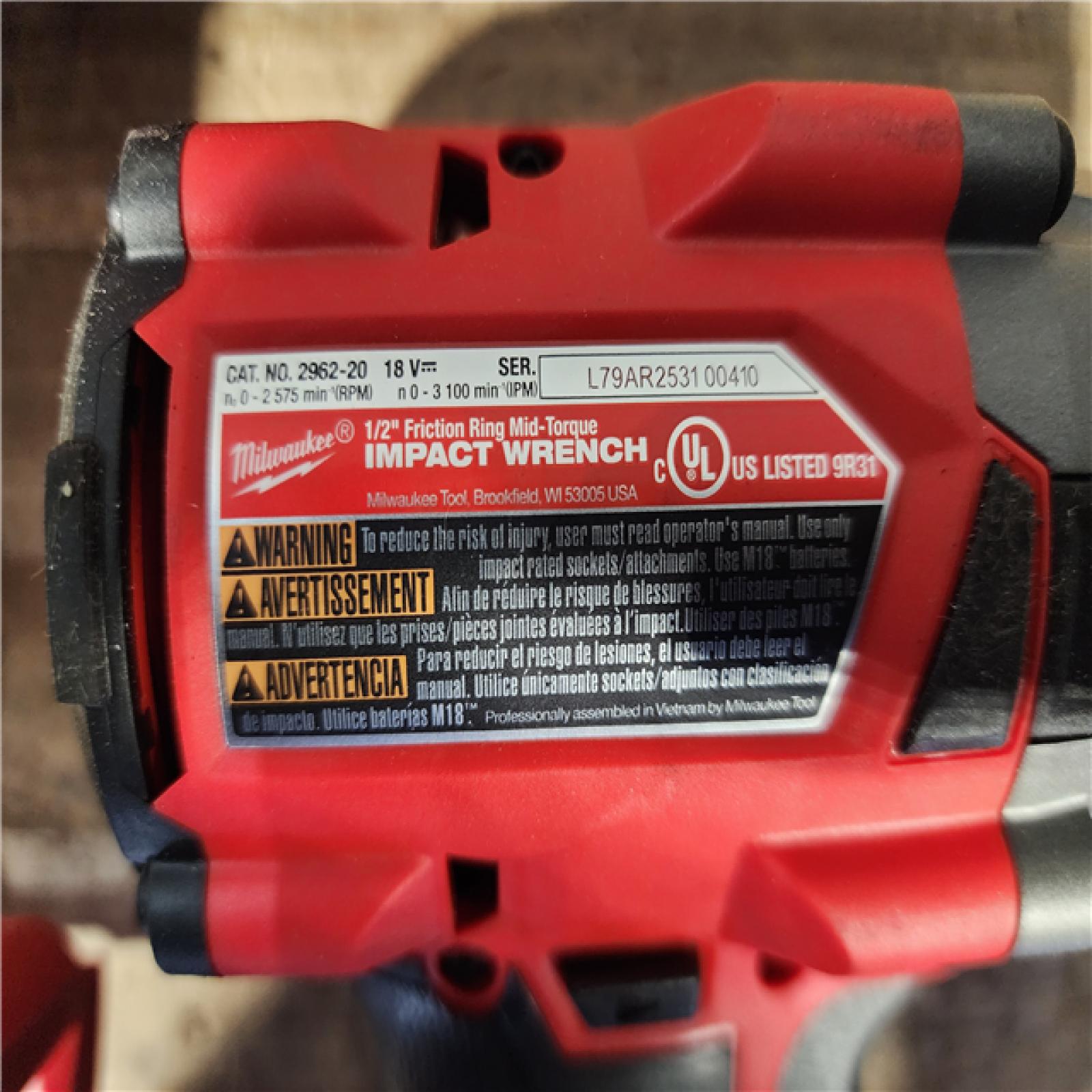 HOUSTON LOCATION - AS-IS (2) Milwaukee M18 18V Fuel 1/2  Mid-Torque Impact Wrench Cordless Lithium-Ion Brushless with Friction Ring 2962-20 (TOOL ONLY)