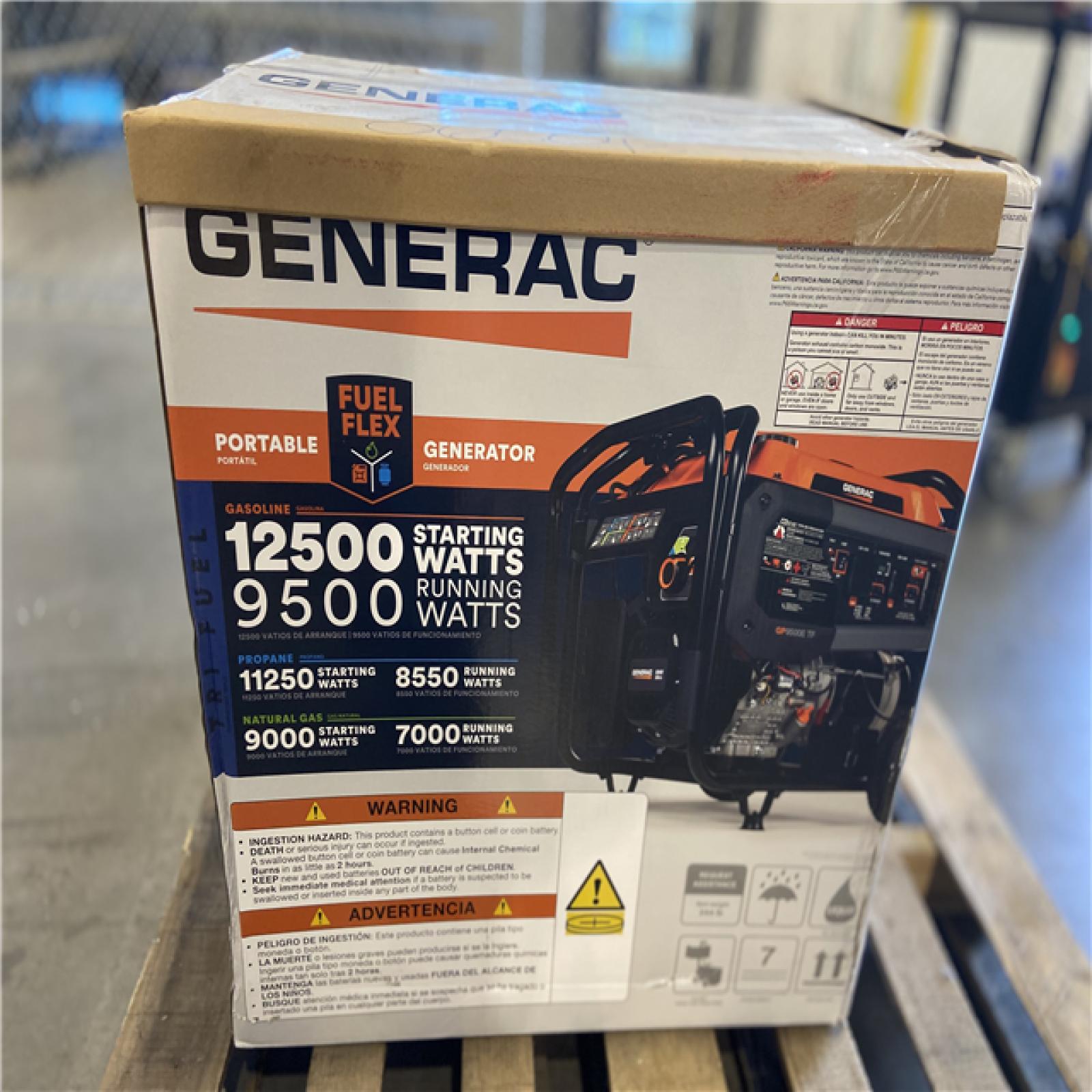 DALLAS LOCATION - Generac 12500/9500-Watt Tri-Fuel Portable Generator, Easy-To-Use Electric Start