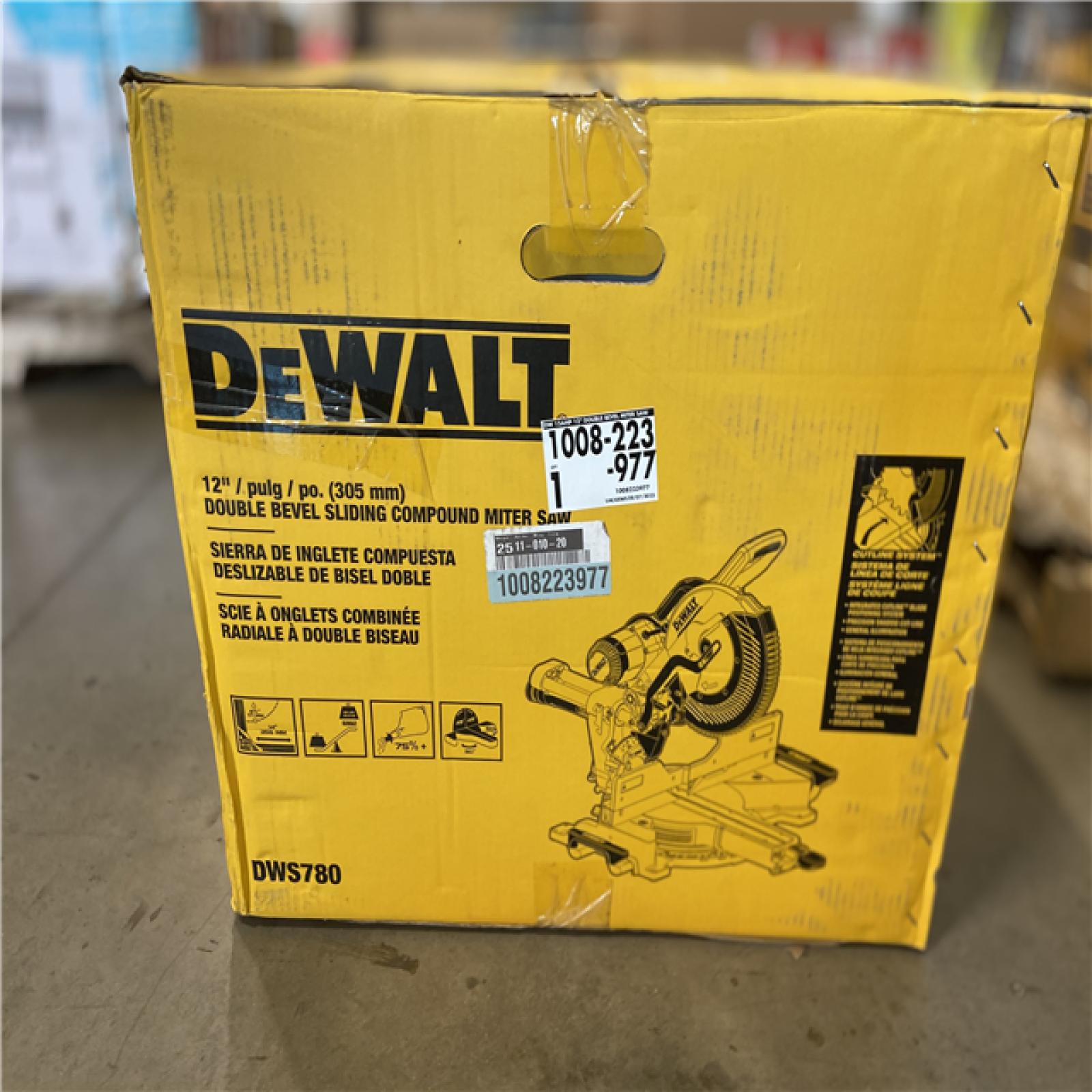 AS-IS -  DEWALT 15 Amp Corded 12 in. Double Bevel Sliding Compound Miter Saw with XPS technology  Blade Wrench and Material Clamp