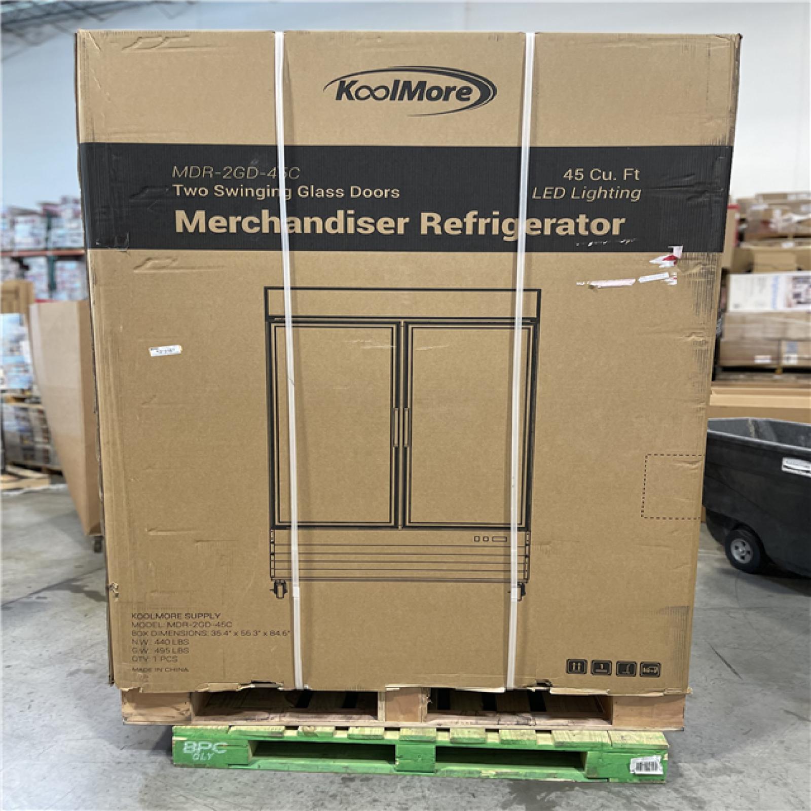 DALLAS LOCATION - Koolmore 53 in. Commercial Merchandiser Refrigerator with 2-Swinging Glass Doors  45 cu. ft and LED Lighting in Black.