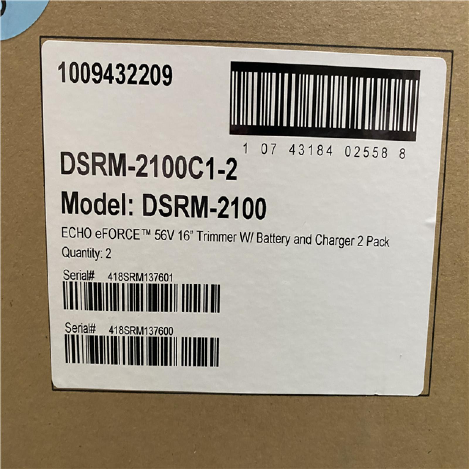 DALLAS LOCATION- NEW!- ECHO 56V 16 in. Brushless Cordless Battery Straight Shaft String Trimmer with Speed-Feed Head and 2.5Ah Battery and Charger (4 UNITS)