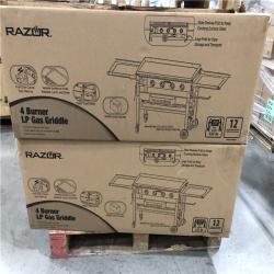 DALLAS LOCATION - Razor 37 in. 4-Burner Portable Propane Gas Griddle Flat Top Grill in Black with Foldable Shelves and Cover PALLET-(4 UNITS)