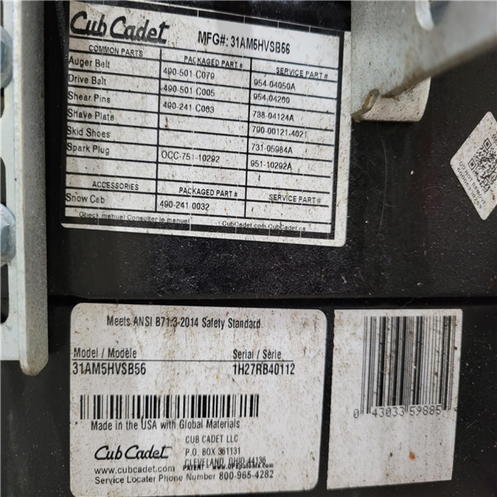 CALIFORNIA AS-IS CUB CADET SNOW REMOVER