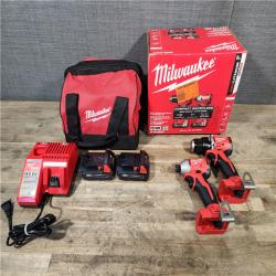 HOUSTON LOCATION - AS-IS Milwaukee M18 18V Lithium-Ion Brushless Cordless Compact Drill/Impact Combo Kit (2-Tool) W/(2) 2.0 Ah Batteries  Charger & Bag