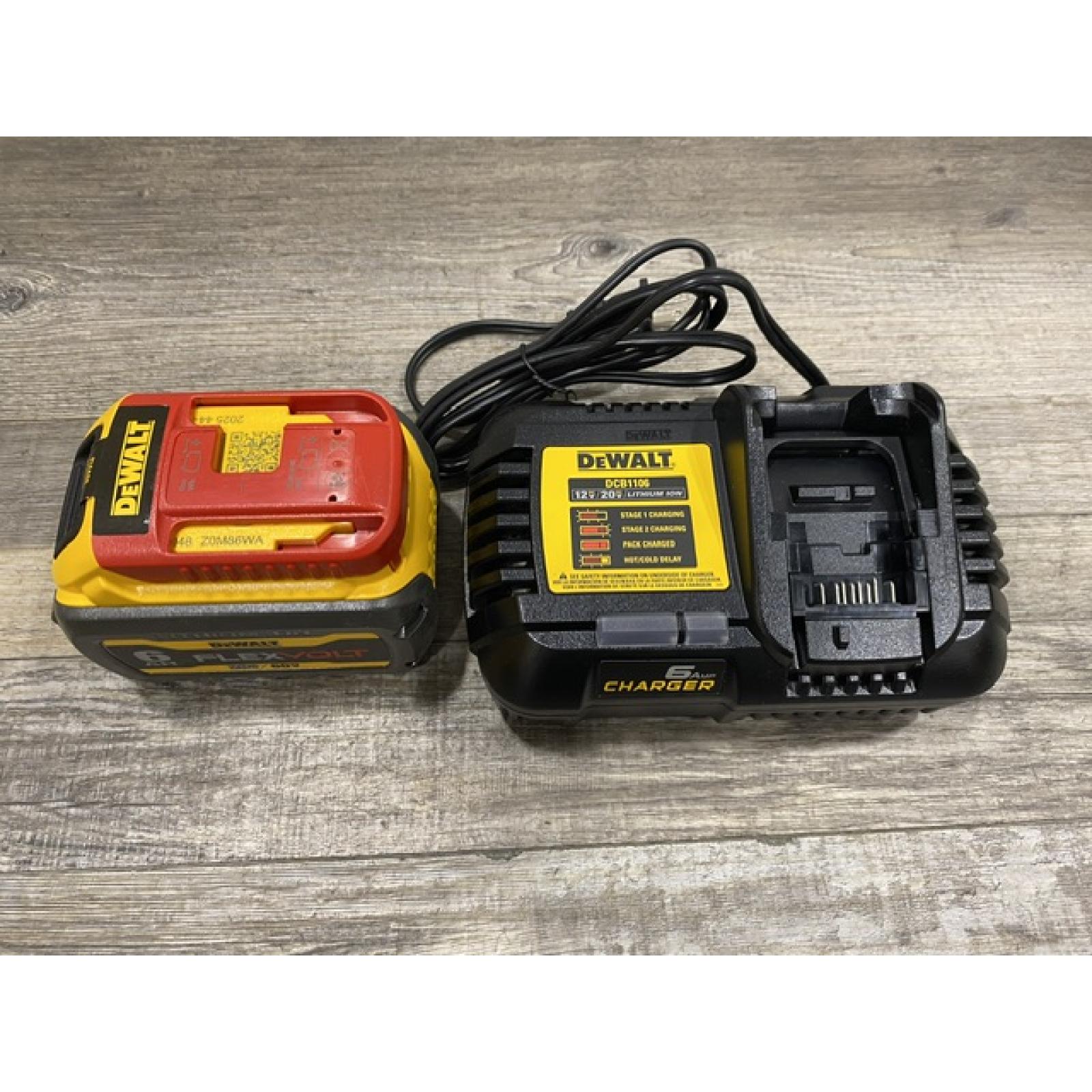 AS-IS DEWALT FLEXVOLT 20V/60V MAX Lithium-Ion 6.0Ah Battery Pack with 6 Amp Output Charger