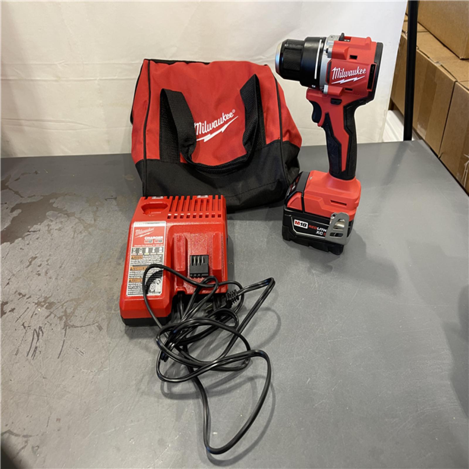 AS-IS - Milwaukee  M18 18V Lithium-Ion Brushless Cordless 1/2 in. Compact Drill/Driver Kit