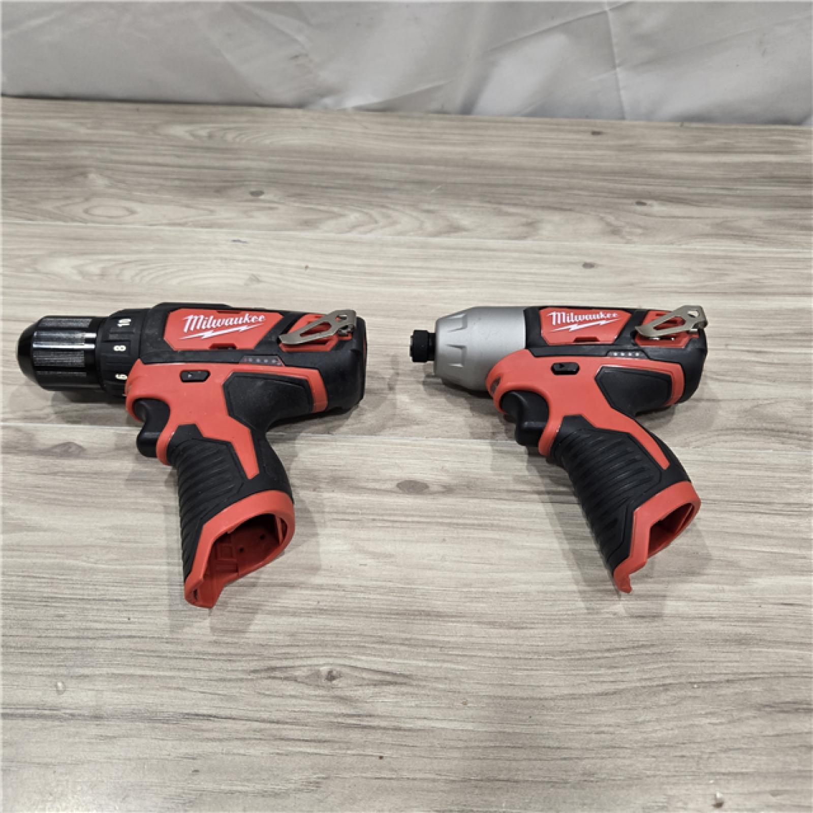 AS-IS Milwaukee 2494-22 M12 Cordless Combination 3/8  Drill / Driver and 1/4  Hex Impact Driver Dual Power Tool Kit