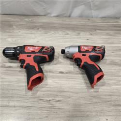 AS-IS Milwaukee 2494-22 M12 Cordless Combination 3/8  Drill / Driver and 1/4  Hex Impact Driver Dual Power Tool Kit