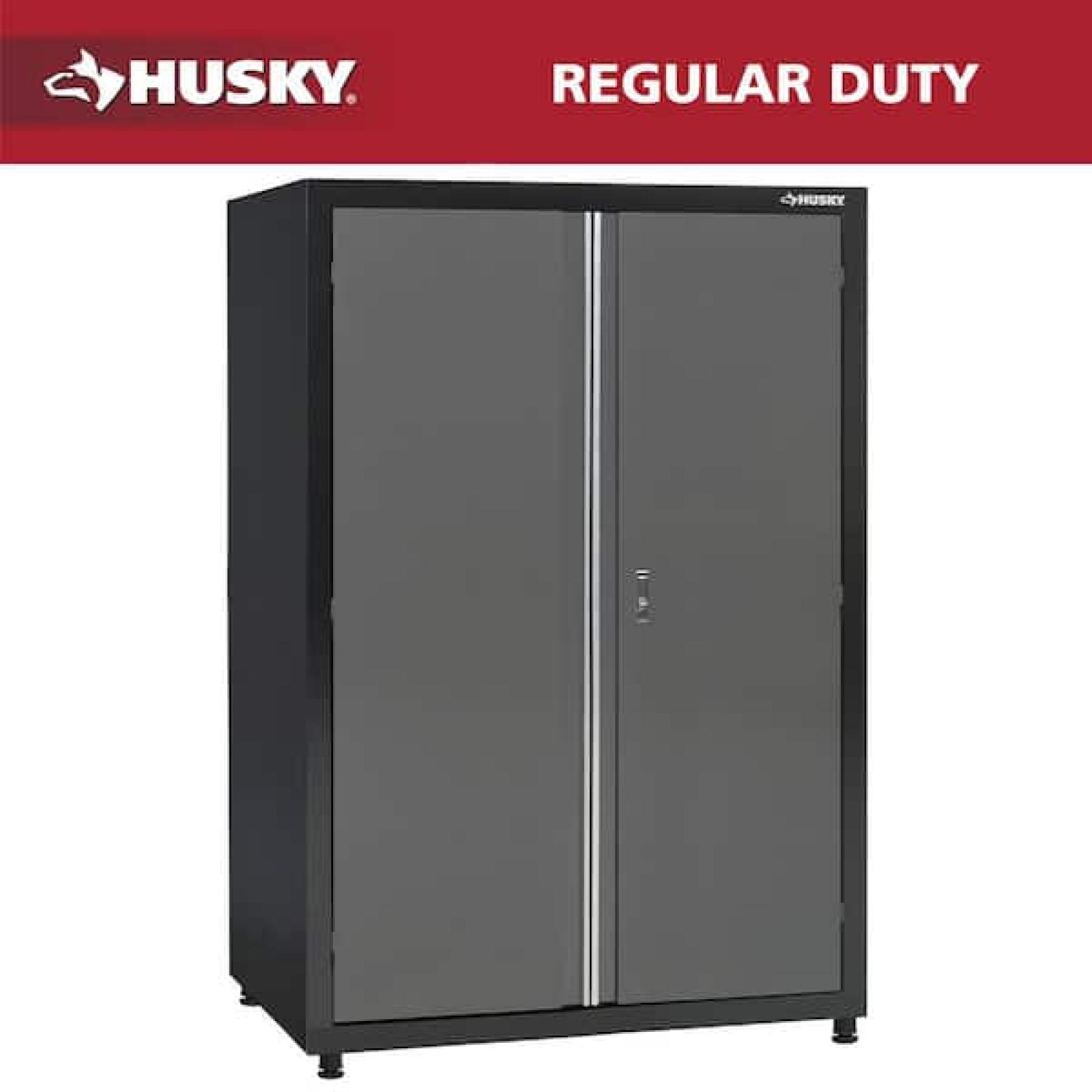 Phoenix NEW Husky Regular Duty 46 in. W x 72 in. H x 24 in. D 4-Shelf 22-Gauge Steel Freestanding Garage Storage Cabinet in Black and Gray