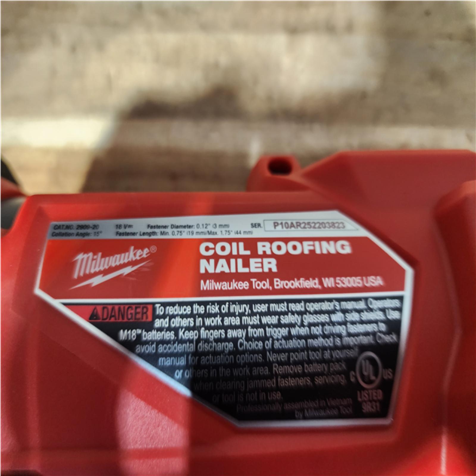 Houston Location AS-IS Milwaukee FUEL 18-Volt Lithium-Ion Brushless Cordless Coil Roofing Nailer (Tool Only)