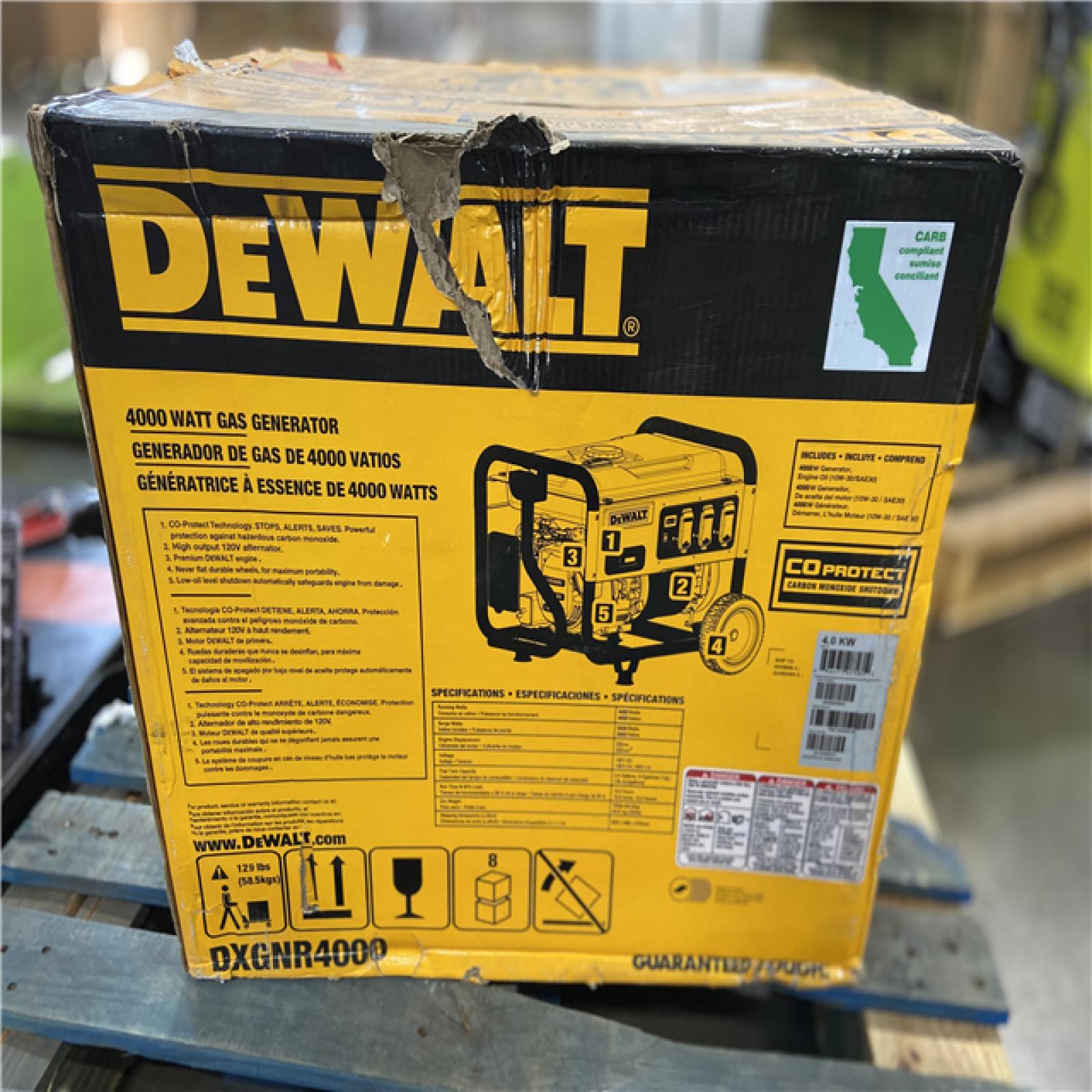DALLAS LOCATION - DEWALT 4500 / 4000- Watt Gas Powered Portable Generator with Idle Control, Covered Outlets and CO Protect -DXGNR4000