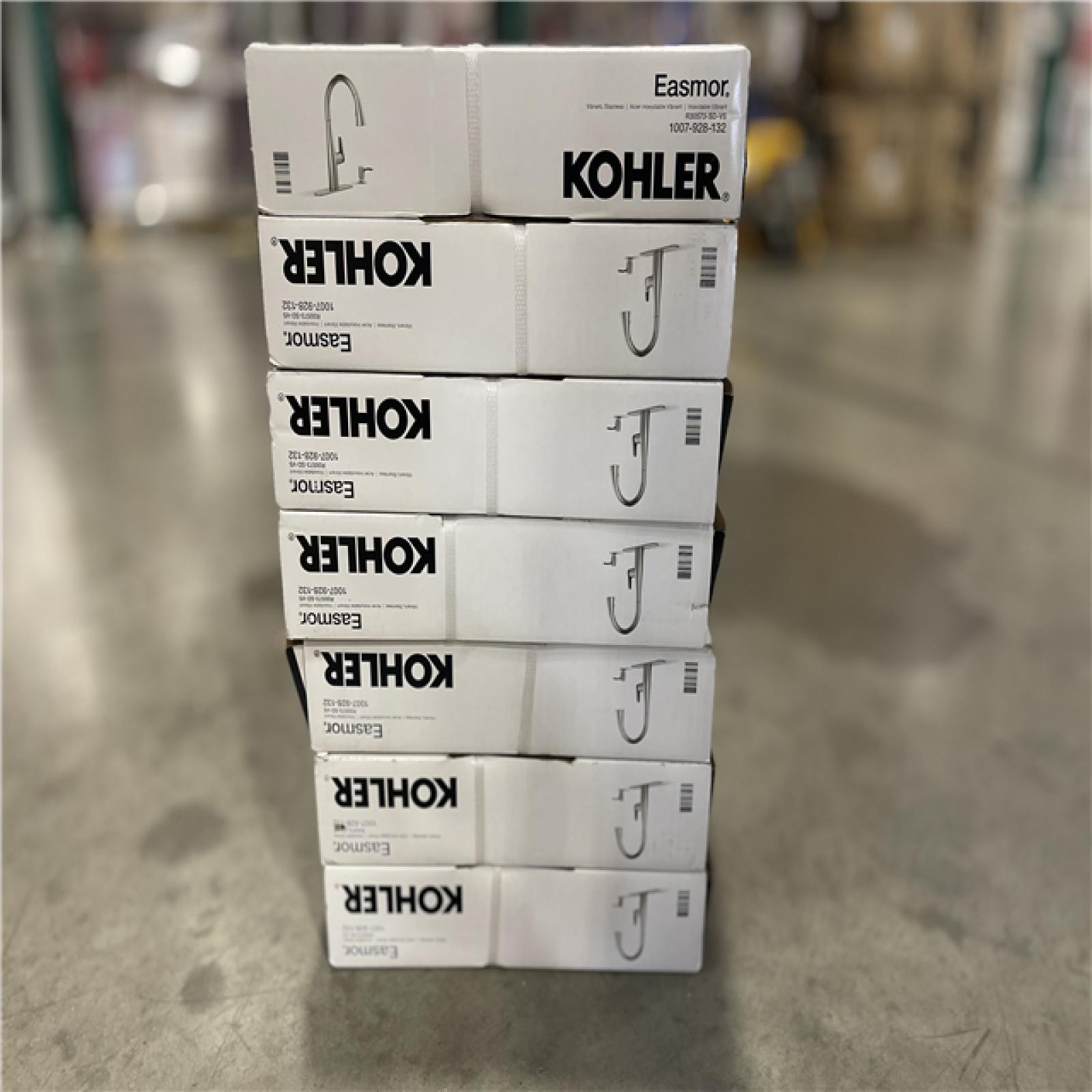 DALLAS LOCATION - NEW KOHLER Easmor Single-Handle Pull Down Sprayer Kitchen Faucet in Vibrant Stainless (LOT OF 7)
