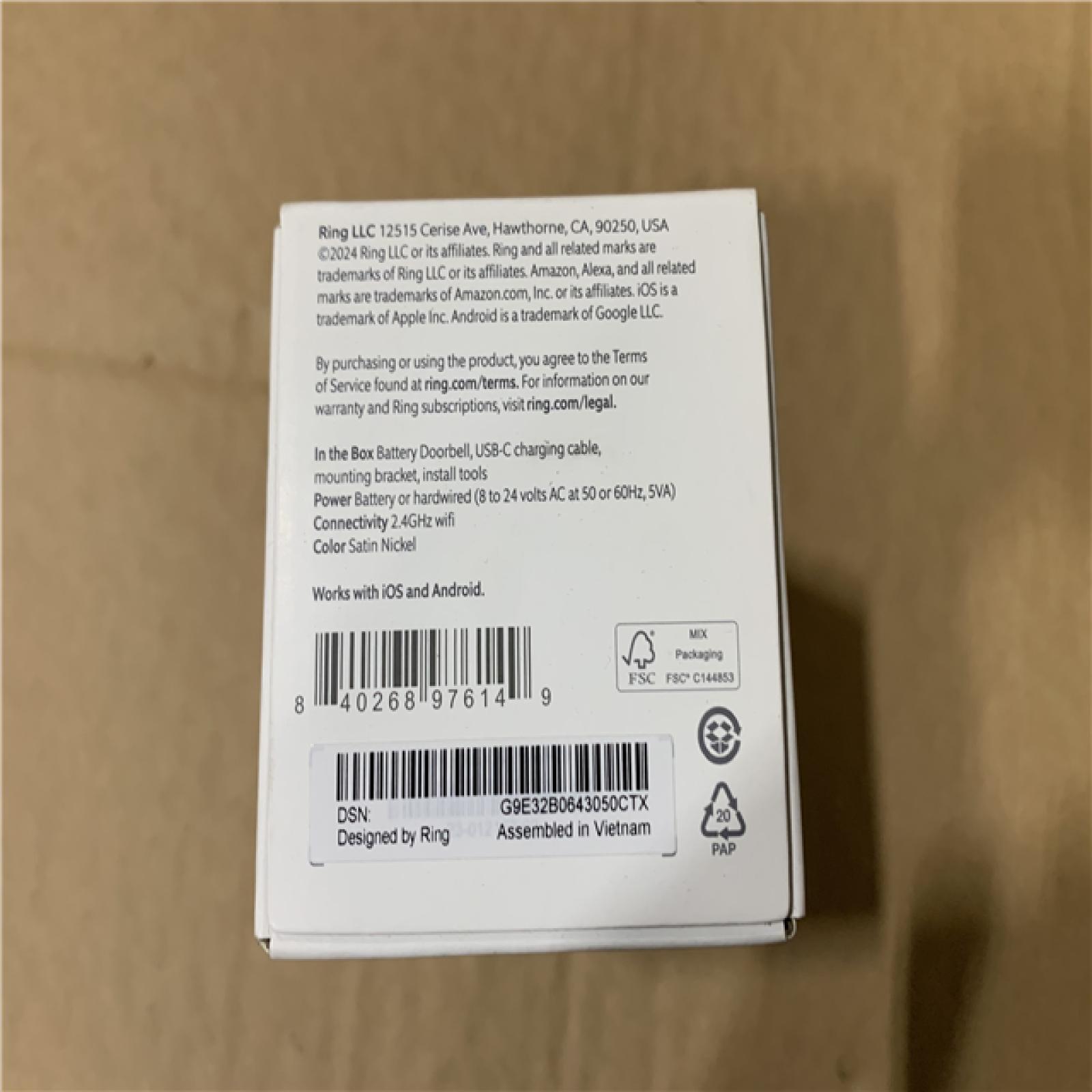 NEW - Ring - Battery Doorbell Smart Wifi Video Doorbell - Battery-Powered with Head-to-Toe Video  Live View  and Two-Way Talk - Satin Nickel