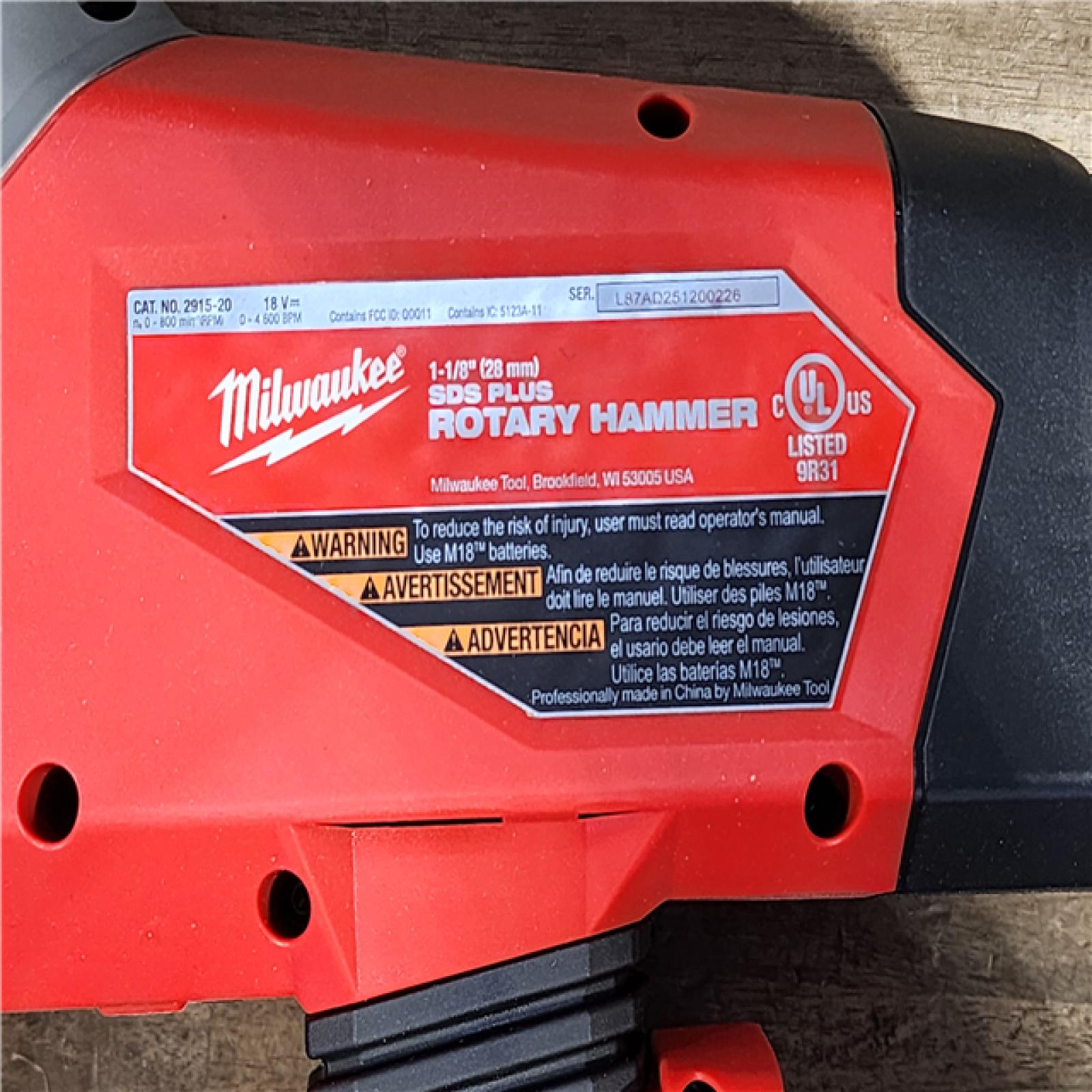 HOUSTON LOCATION - AS-IS Milwaukee 2915-20 M18 FUEL 18-Volt Lithium-Ion Brushless Cordless SDS-Plus 1-1/8 in. Rotary Hammer Drill (Tool-Only)