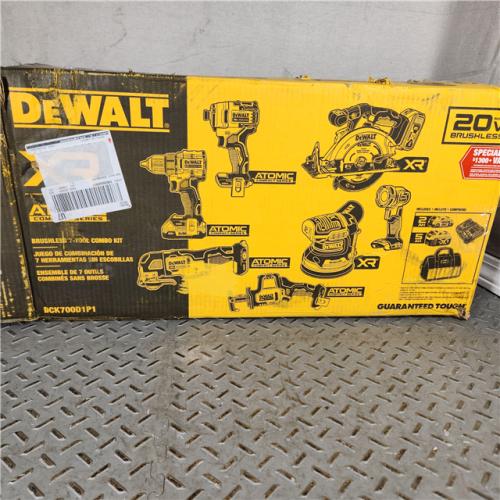 Houston location AS-IS DEWALT 20-Volt MAX Lithium-Ion Cordless 7-Tool Combo Kit with 2.0 Ah Battery, 5.0 Ah Battery and Charger Appears in new condition