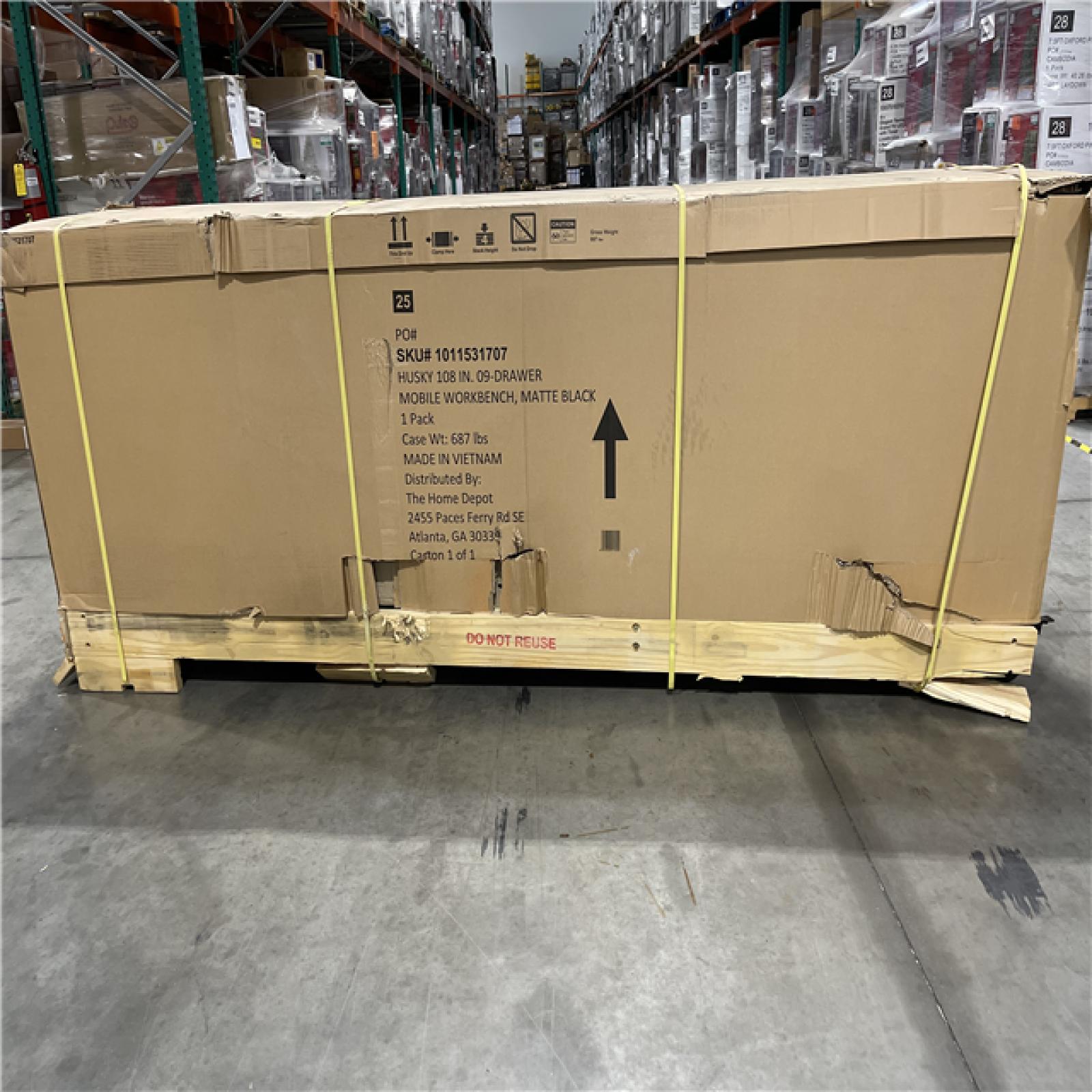 DALLAS LOCATION- AS-IS Husky 108 in. W x 24 in. D 9-Drawer Heavy-Duty Mobile Workbench with Stainless Steel Top in Matte Black