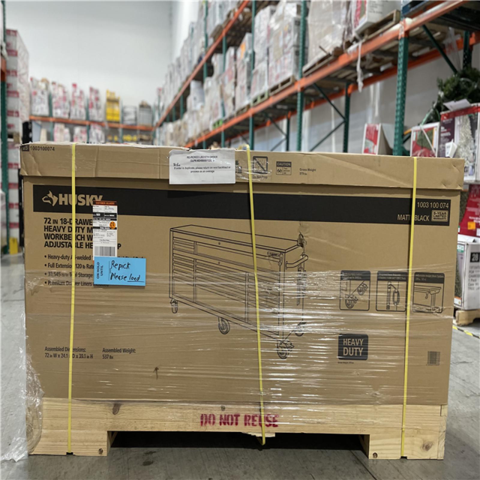DALLAS LOCATION- AS-IS HUSKY 72 in. W x 24 in. D Heavy Duty 18-Drawer Mobile Workbench Cabinet