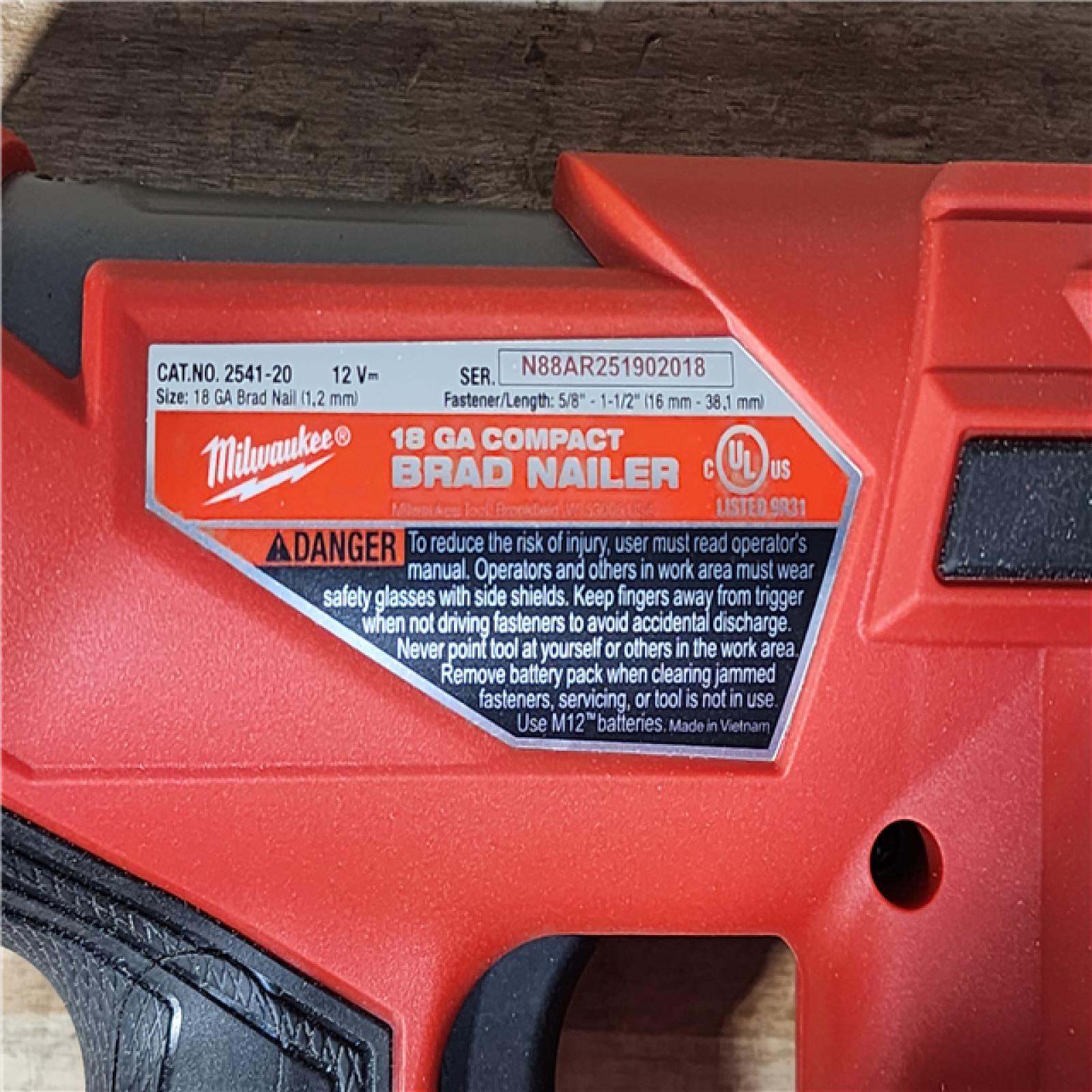 HOUSTON LOCATION - AS-IS Milwaukee  FUEL 12-Volt Lithium-Ion Brushless Cordless 18-Gauge 1-1/2 in. Compact Brad Nailer (Tool Only)