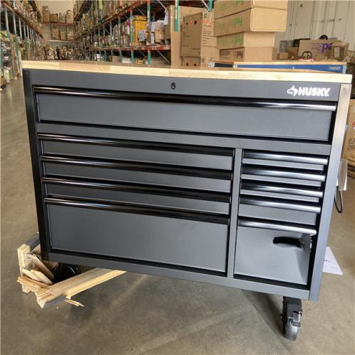 DALLS LOCATION - Husky 56 in. W x 27.6 in. D 10-Drawer Matte Black Heavy-Duty Mobile Workbench