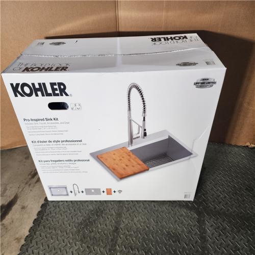 HOUSTON LOCATION - AS-IS (NEW) PRO - INSPIRED SINK KIT TOP-/UNDER-MOUNT SINGLE-BOWL KITCHEN SINK 18-GA STAINLESS STEEL